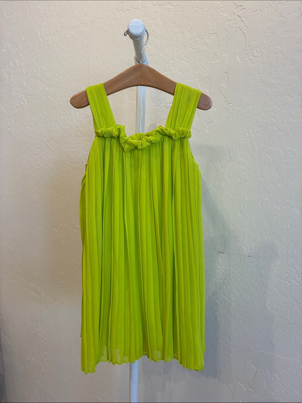 Girls Pleated Neon Green Sleeveless Dress